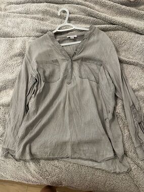 Light Gray Women's Button Henley Tunic Top